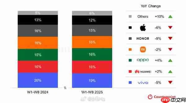 三季度前8周手机市场份额出炉：vivo领跑 苹果第六