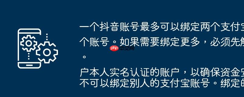 一个抖音账号最多可以绑定两个支付宝账号，但不能是同一个账号。如果需要绑定更多，必须先解绑原有的支付宝账号。不可以绑定别人的支付宝账号。绑定的支付宝必须是用户本人实名认证的账户，以确保资金安全和符合平台规定。